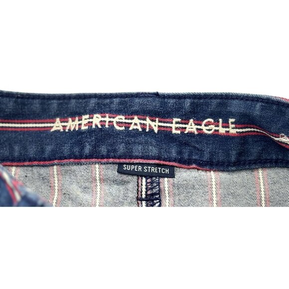 American Eagle Size 4 Women Mini Skirt Red & Blue Stretch Striped Denim - Picture 5 of 5